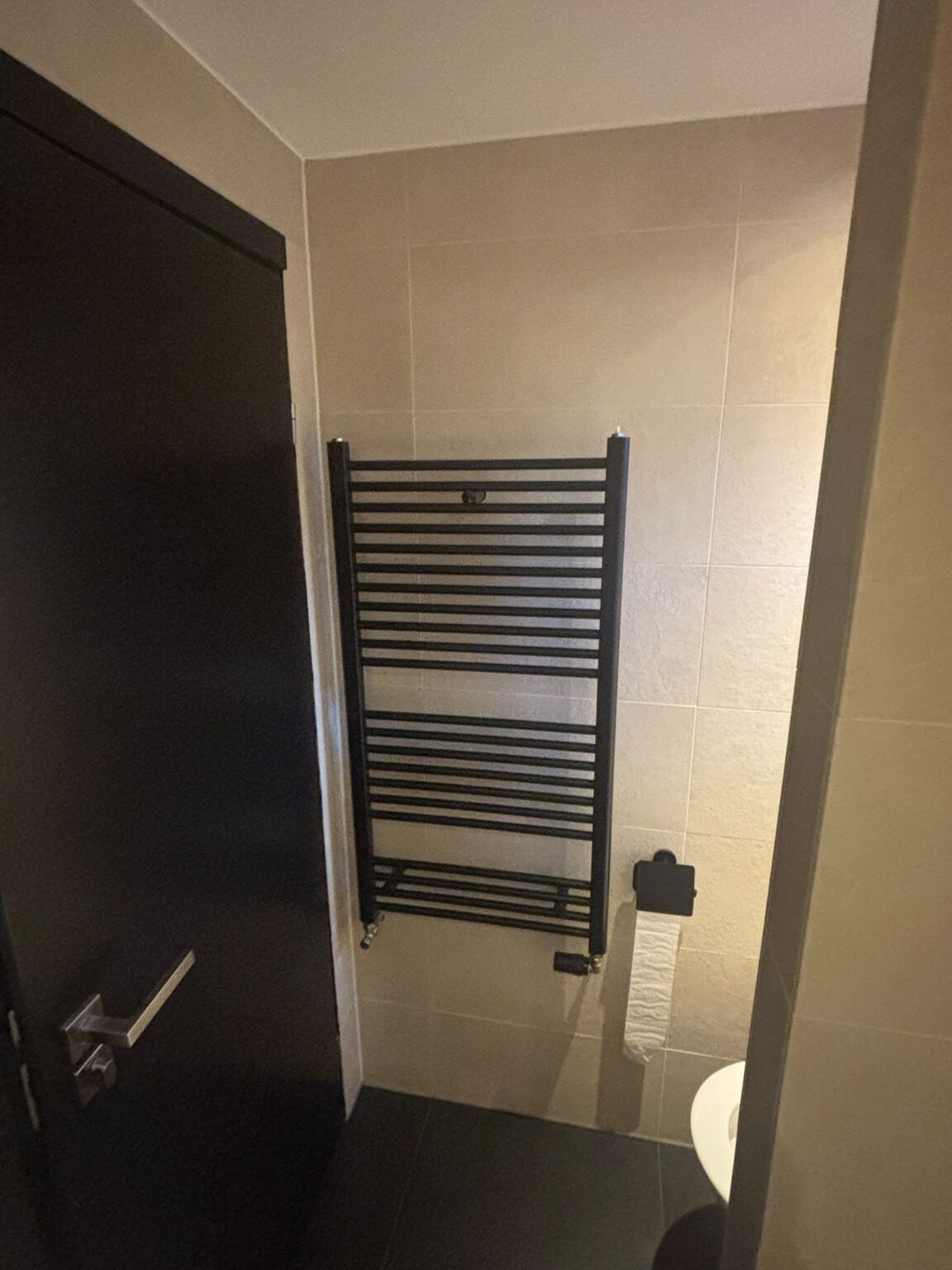 Zwarte designradiator in de badkamer
